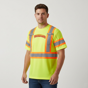 Camiseta de Trabajo de Seguridad de Color Sólido Impermeable con Cinta Reflectante LED de Alta Visibilidad ANSI Clase 2, 100% Poliéster de Primera Calidad - Product Image 1