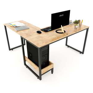Escritorio de Computadora en Forma de L de 140x140cm, Madera de Caucho, Patas de Hierro, Requiere Ensamblaje, Categoría de Producto: Escritorios de Computadora, Modelo COD68046 - Product Image 1
