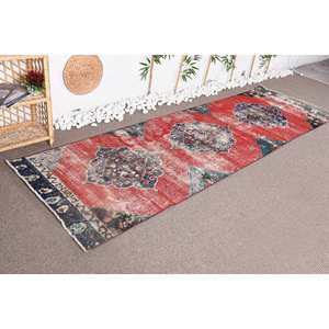 พรมตุรกีโบราณโบฮีเมียนทรงเรขาคณิตสีแดงสีน้ำเงินสไตล์โบฮีเมียนพื้นที่ขนาดใหญ่3.2X10.4ฟุตขนเฟอร์ถักแบบแบนเทคนิคการเย็บปะต่อน้ำยางคลาสสิก - Product Image 2