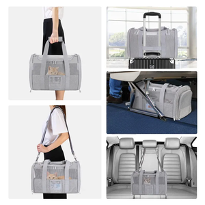 Pet Carrier for <b>Cats</b> Quilted Textile Zipper Closure Breathable Mesh Window Beige Color Simple Design - Product Image 5