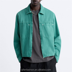 แจ็กเก็ตยีนส์สำหรับผู้ชายเสื้อครอปแบบมีปกเสื้อยีนส์ออกแบบได้ตามต้องการ - Product Image 3