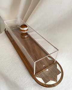 Bandeja de madera de lujo con incrustaciones de madreperla con cúpula acrílica Utensilios de cocina de estilo árabe para Ramadán y servicio de chocolate festivo - Product Image 1