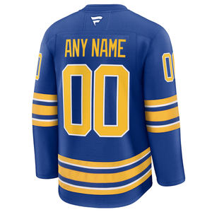Jersey de hockey personalizado azul y amarillo para hombre, ropa deportiva atlética de retazos de manga larga, ropa de calle informal - Product Image 3