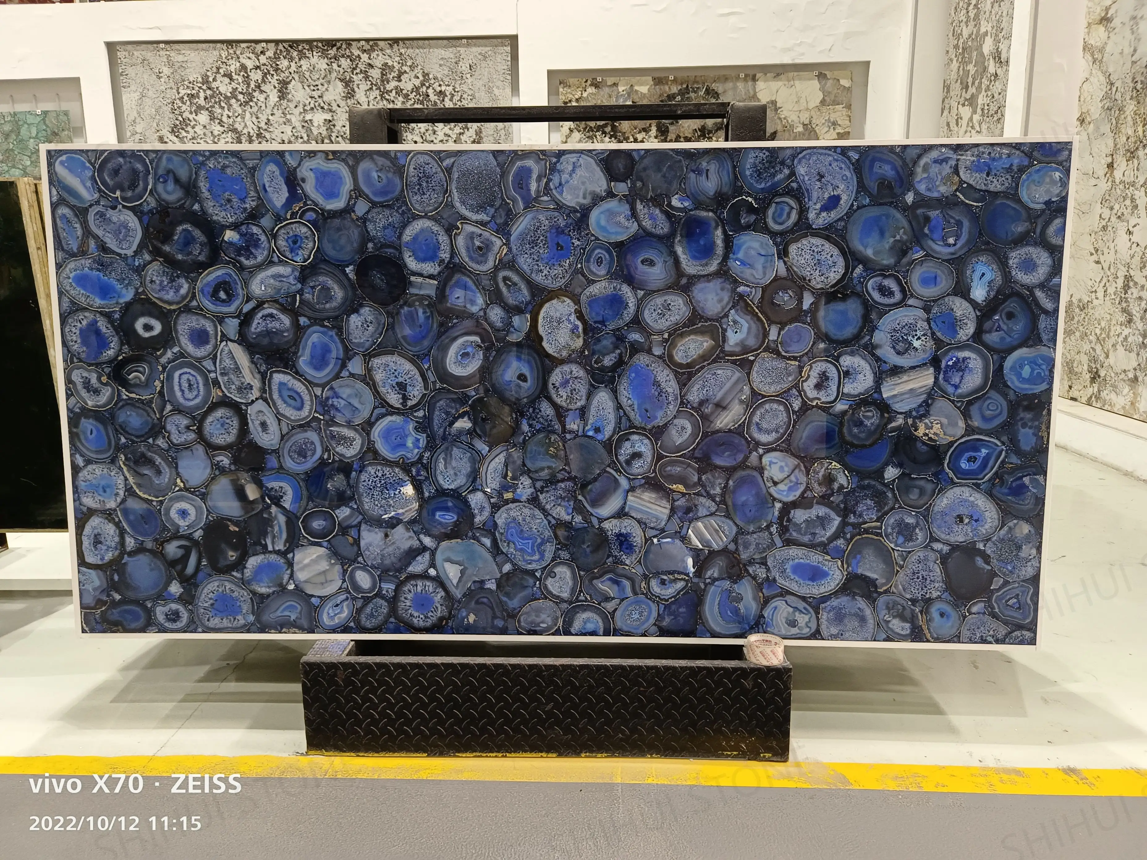SHIHUI STONE Factory Wholesale 5mm +15mm Natural Jade Blue Agate Slab Panels Polished Interior Design Gemstone Slab for Hotels