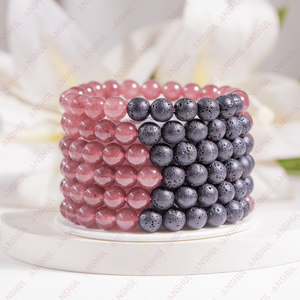 Bracelet diffuseur en pierre de lave et tourmaline rose 8 mm, bijoux fantaisie de qualité supérieure, cristaux de guérison premium, pierres précieuses pour usage quotidien - Product Image 1
