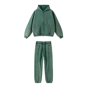 Venta al por mayor Unisex Acid Wash Distress Hoodie & Pants Set 450GSM Algodón Terry Vintage Invierno Chándales XXL Tamaño Personalizable - Product Image 3