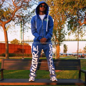 Haute qualité 100% coton pierre lavé à l'acide Streetwear Vintage survêtement patchs de broderie coupe régulière pantalon de survêtement évasé - Product Image 2