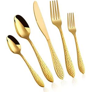 Modern <b>Gold</b> Matte Customize Thick Flat Designer Handle Royal Luxury Design Elegant Stainless Steel <b>Cutlery</b> <b>Set</b> - Product Image 3