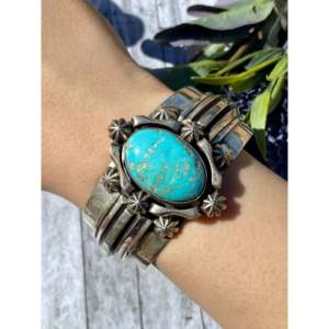 Vintage Jimmy Secatero Kingman Turquoise & Sterling Silver Cuff Bracelet Fashionable Accessory - Product Image 2