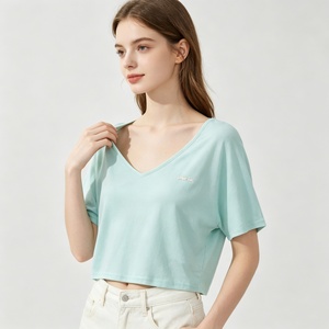 T-shirt court décontracté pour femme, col en <span class=keywords><strong>V</strong></span> oversize, en modal doux et respirant, à manches courtes, basique pour le quotidien - Product Image 5