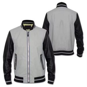 Yellow varsity jacket men Black PU leather sleeves Regular fit turn-down collar Casual autumn wear jacket - Product Image 4