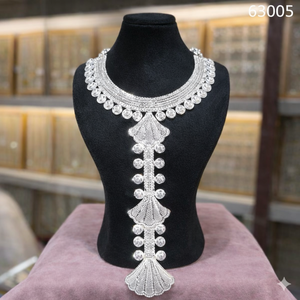 Collar Largo Chapado en Oro para Novia con Colgante de Doble Abanico y Pendientes a Juego, Joyería Premium al por Mayor, Modelo 63004 - Product Image 2