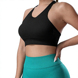 Soutien-gorge de sport athlétique à maintien élevé en nylon et élasthanne de qualité supérieure, motif écossais, dos nageur, séchage rapide, pour la gym, la course, le yoga et l'entraînement - Product Image 1