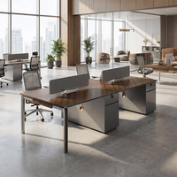 Poste de travail de bureau moderne et durable pour 2 personnes, avec écran de confidentialité double face, hub de prises électriques et meuble de rangement sur pied