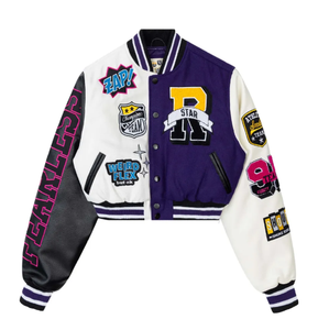 Varsity Áo Khoác Phụ Nữ Tùy Chỉnh Khăn Thêu Crop Áo Khoác Nút up Chenille Các Bản Vá Lỗi Làm Việc Riêng Của Bạn Logo Màu Khối Áo Khoác & Áo - Product Image 3