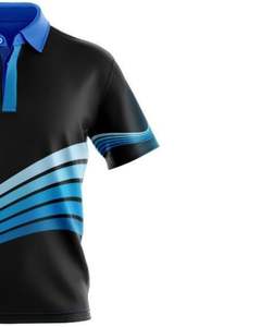 Polo personnalisé pour homme, noir et bleu, manches courtes, design rayé, polyester et coton piqué, décontracté, sport, golf - Product Image 3