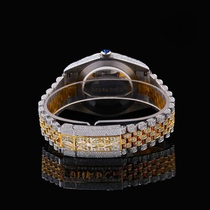 Montre en diamant Moissanite VVS à succès, entièrement automatique, 41 mm, ton rose blanc, épines, luxe, verre glacé, mécanique, perle noire - Product Image 4