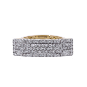 Bague pour femme en or jaune 14 carats plaqué rhodium, sertie de diamants naturels taille brillant, avec un pavé classique luxueux à cinq rangs - Product Image 1