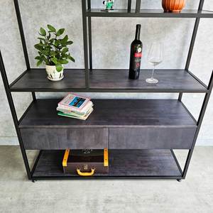 KTB68074 Standing Type Decorative Shelf with Drawers 120x38x180cm Rubber Wood and Iron Frame for Living Room - Product Image 6