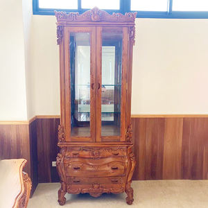 Handmade Carved Teak <b>Cabinet</b> <b>Storage</b> Stunning European Style Antique Sustainable 2 <b>Doors</b> 3 Drawers General Use Home Living Room - Product Image 1