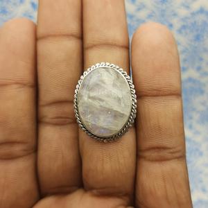 Forma ovalada auténtica piedra lunar arcoíris anillo bohemio piedra Natural plata esterlina 925 anillos artesanales hechos a mano - Product Image 6