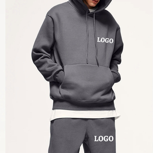 Survêtement de sport 100% coton à la mode pour hommes Survêtement 2 pièces à capuche pour le jogging d'hiver et l'entraînement à la course à pied Motif solide - Product Image 3