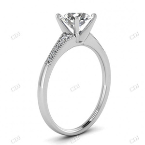 Bague de fiançailles solitaire conique en or blanc avec diamant Moissanite VVS de laboratoire, serti milgrain, certifiée GRA, style vintage pour femme - Product Image 2