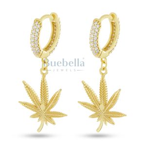 Nuevos pendientes minimalistas de hoja de arce Hip Hop con diamantes, joyería de gota de Zirconia cúbica de hielo para mujeres y niñas - Product Image 2