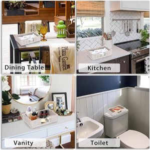 Porte-serviettes en rotin rectangulaire blanc pour tables à manger, porte-serviettes invité en rotin, panier de rangement multifonctionnel pour salle de bain - Product Image 3