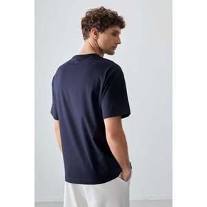 T-shirt pour homme en coton bleu marine, épais, doux, texturé, coupe ample, imprimé - 88375 - Bleu marine - Product Image 5