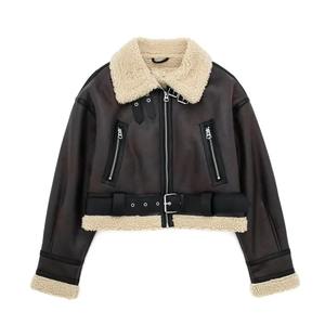 Veste à carreaux en flanelle doublée de laine d'hiver pour femmes avec bouton à capuche veste à manches longues femmes pull manteau veste de style moto - Product Image 5