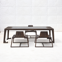 Ensemble de table et chaises de salon en teck pour l'extérieur, qualité commerciale, résistant aux intempéries, pour hôtel et cour.
