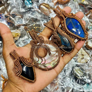 Lote de colgante de alambre de cobre de piedra múltiple natural, colgante hecho a mano de piedras preciosas, lote de alambre de cobre para fabricación de joyas - Product Image 1