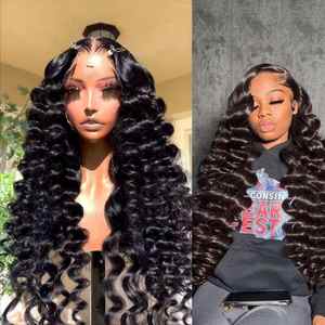 Brazilian Virgin Loose <b>Deep</b> <b>Wave</b> Lace Front <b>Wigs</b> with Baby Hair, 180% Density Pre Plucked 13x4 Swiss Lace for Black Women - Product Image 4