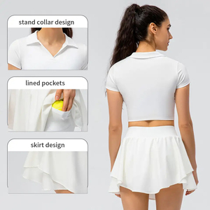 Tennis Wear Pleated Skirt High Waisted Skater Skort Sport Clothes Running Ball Pockets Women Exercise <b>Dress</b> Breathable Quick - Product Image 5