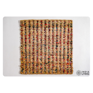 Eco Friendly Handwoven Jute Rug with Natural Multi Color PET Yarn for Living Room Bedroom and Home Interior <b>Floor</b> Decor - Product Image 1