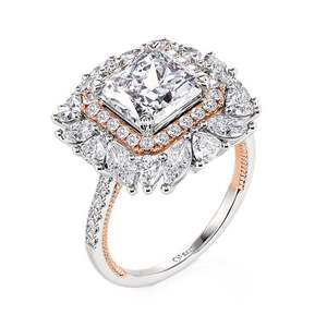 Anillo de Compromiso Jeulia con Corte Radiante y Doble Halo, Dos Tonos, Chapado en Oro Rosa, con Circonita - Product Image 3