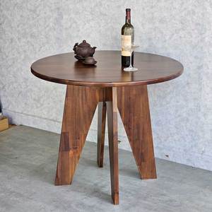 Table à manger ronde en bois d'acacia 90 cm, pieds en forme de A, assemblée, extensible, pour la maison ou le bureau - Product Image 4