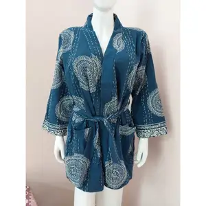 Good Quality Print Cotton Kimono Style Kantha Quilted Sleepwear Bathrobe from Indian Manufacturer and Supplier