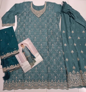 Elegant Heavy Chinon Outfit Embroidered <b>Top</b> Plazo with Sequence Work Santoon Silk Inner & Matching Dupatta for Festive Occasions - Product Image 2