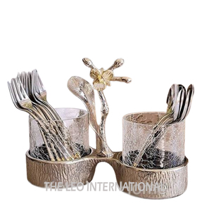 Porte-cuillère plaqué argent avec cuillères support en aluminium verre matériel très luxe maison cuisine articles Table à manger porte-cuillère - Product Image 5