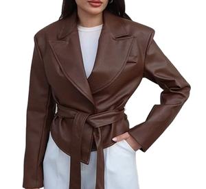 Chaqueta de Mujer con Cuello Estilizado, Nueva Colección Streetwear, Chaqueta de Cuero PU, Venta al por Mayor, Chaqueta de Mujer con Cierre de Cremallera, Moda Hip Hop - Product Image 1