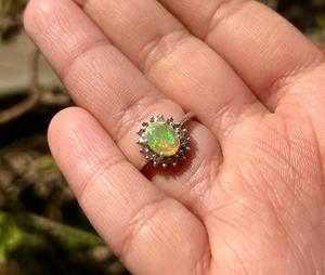 Women's 925 Sterling <b>Silver</b> Cocktail <b>Ring</b> with Round Brilliant Cut Diamond and Prong Set <b>Opal</b> Rhodium Plated Minimalist Design - Product Image 4