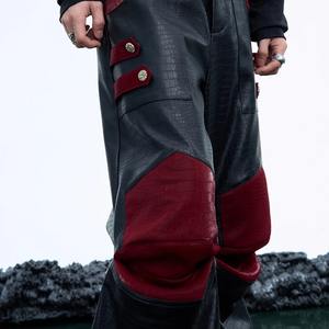 2024 Patchwork Casual pantalones masculinos nicho deconstrucción PU pantalones de cuero contraste empalme suelto pierna recta lona - Product Image 3