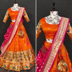 Vêtements Ethniques Indiens Belle Soie Paithani Tissage Zari Travail Lehenga Choli Avec Dupatta Fabrication De Surat new lehenga - Product Image 6