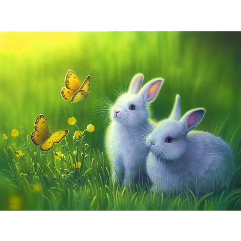 DIY elmas sanat boyama kiti çocuk tavşan ve kelebek elmas nakış resimleri gevşeme ve ev duvar dekoru için mükemmel