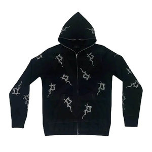 Venta al por mayor de logotipo personalizado de impresión digital de invierno nuevo estilo de moda cremallera completa peso pesado Sudadera con capucha cremallera de diamantes de imitación - Product Image 5