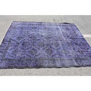 Alfombra de lana morada Vintage de 6x7 pies, área grande clásica, retazos rectangulares turcos con respaldo de látex para pasillo o habitación - Product Image 3