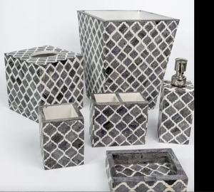 Ensemble d'accessoires de salle de bain en os incrusté fait main avec distributeur de savon de style élégant pour la vente à l'exportation depuis l'Inde - Product Image 5