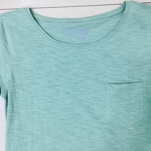 Camiseta Básica de Manga Corta para Mujer, Color Verde Azulado, Algodón, Corte Holgado Informal, con Bolsillo, Personalizable, OEM, ODM, Venta al Por Mayor - Product Image 5